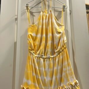 Like New Boston Proper Halter tie ruffle mini dress elastic waist tie dye size M